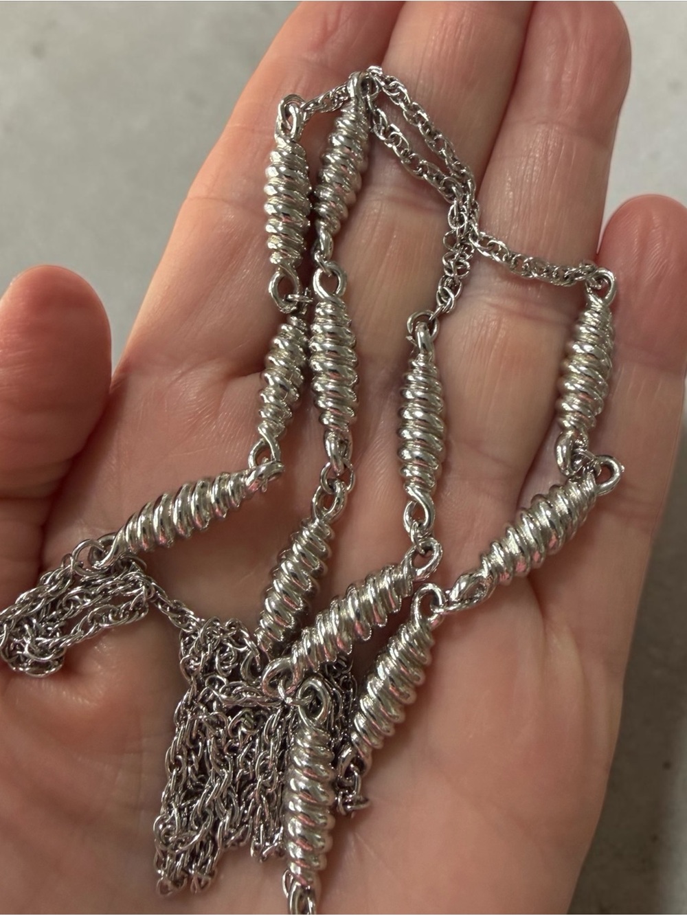 Corocraft (Coro) Silver Tone Layered Station Necklace – 36 Inches 42 grams